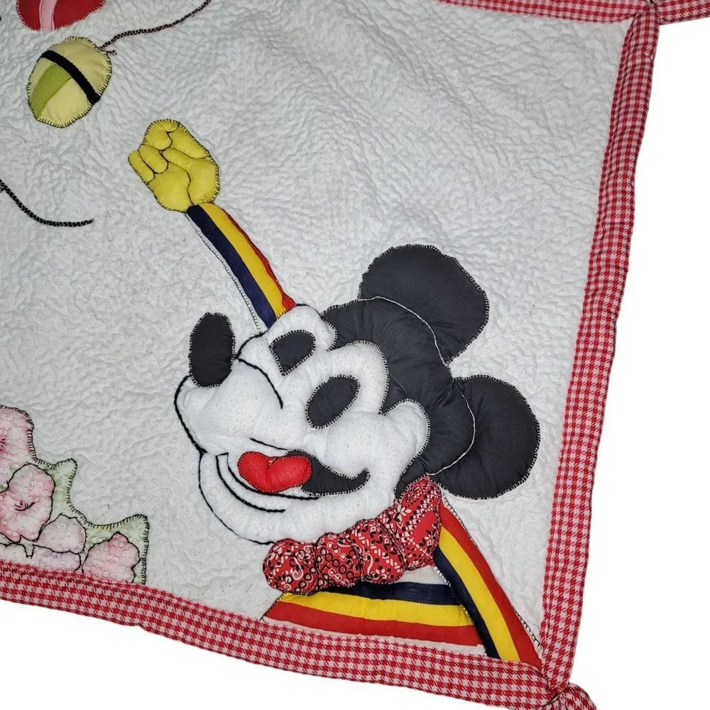 Disney hand made quilted mickey mouse wall tapestry fabric art vintage balloons